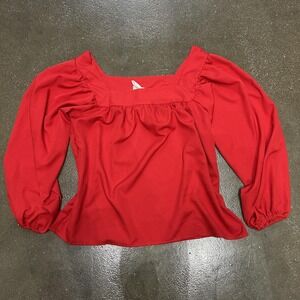 Red Long Sleeve Blouse Womens Medium Square Neck Puff Sleeve Top Casual